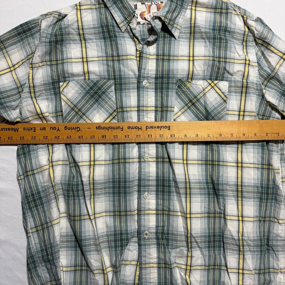 OP Ocean Pacific Mens XL Green Plaid Short Sleeve Button Up Shirt - Picture 3 of 11